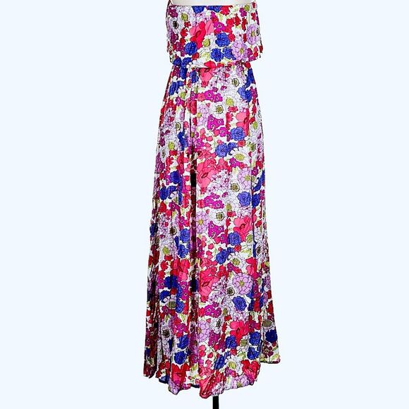 Japna Floral Bohemian Off The Shoulder Gypsy Maxi Dress With Side Slit Sz Small - Picture 4 of 7